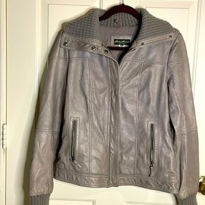 Women's Eddie Bauer 100% Lamb Leather Jacket Size M Soft Gray Bomber Jacket